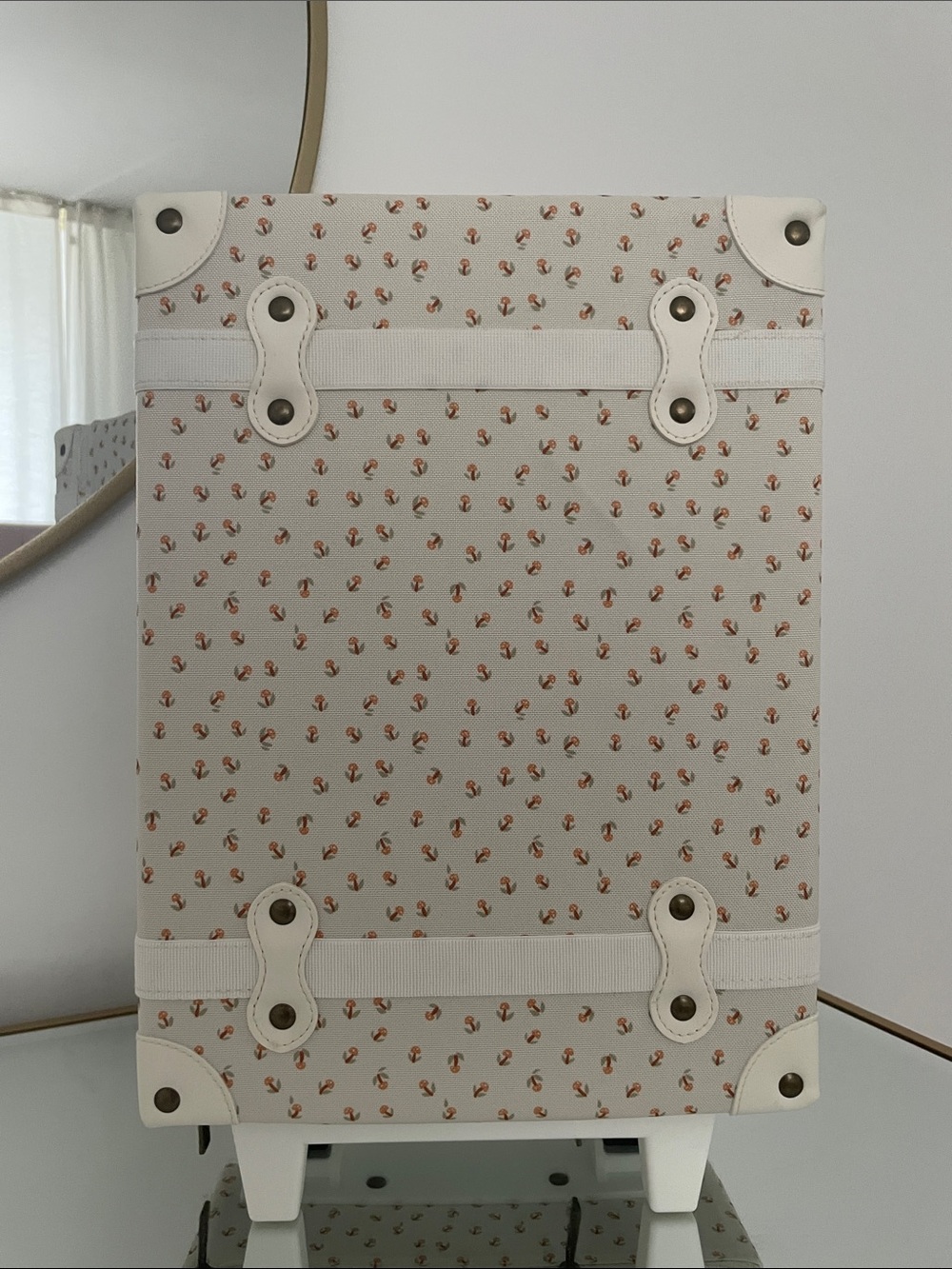 Cream Patterned Small Travel Case with Coral Accents